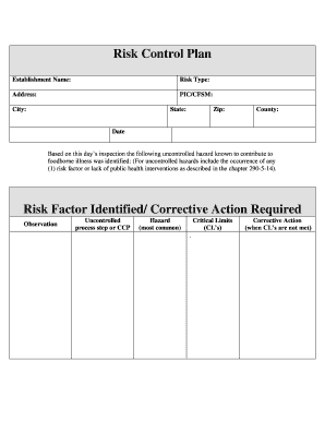 Georgia Food Service Risk Control Plan