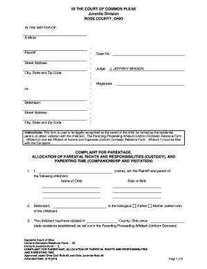 Complaint for Parentage and Custody