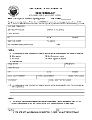 Ohio BMV Record Request Form