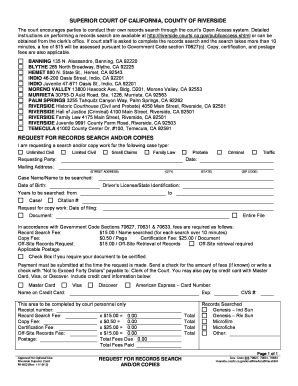 California Request for Records Search and Copies