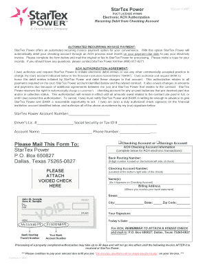 StarTex Power ACH Authorization Form