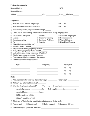 Patient Medical History Questionnaire