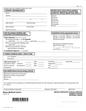 Diabetes Education Referral Form