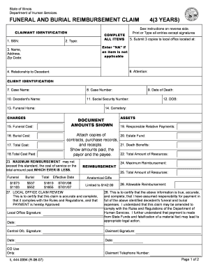 Illinois Funeral and Burial Reimbursement Claim