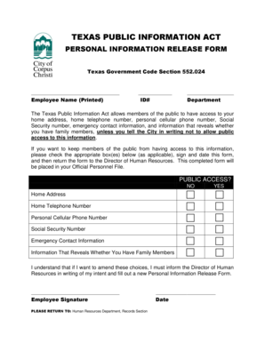 Employee emergency contact form word - TEXAS PUBLIC INFORMATION ACT - Corpus Christi Texas