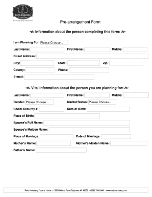 Pre-Arrangement Funeral Form