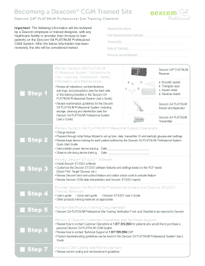 Dexcom G4 PLATINUM Professional CGM System Training Checklist