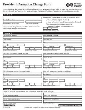 Provider Information Change Form
