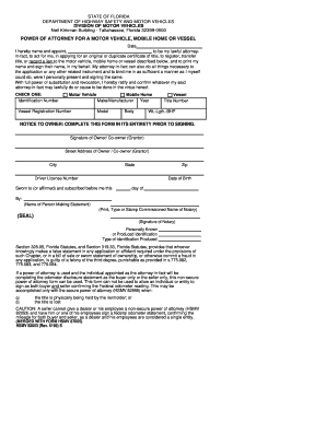 Florida Power of Attorney for Motor Vehicle
