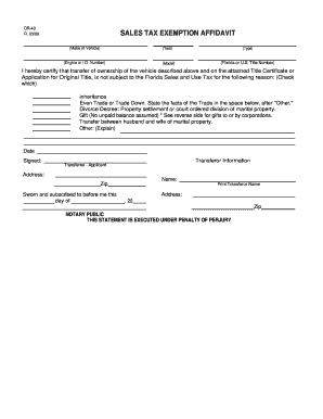 Florida Sales Tax Exemption Affidavit