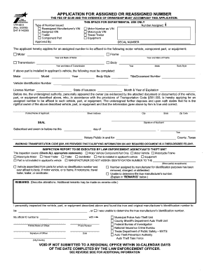 Texas Assigned or Reassigned Vehicle Number Application