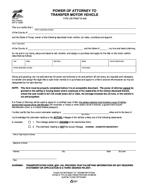 Texas Motor Vehicle Power of Attorney