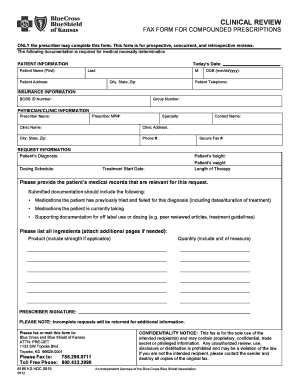 Clinical Review Fax Form for Compounded Prescriptions