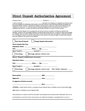 Direct Deposit Authorization Agreement
