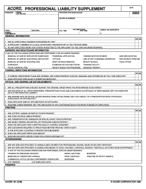 ACORD Professional Liability Supplement Form