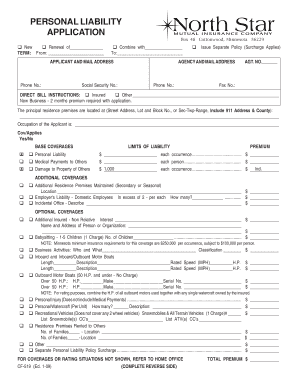 Personal Liability Insurance Application