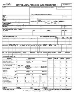 South Dakota Personal Auto Application