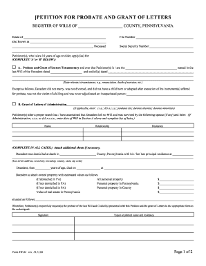 Petition for Probate and Grant of Letters