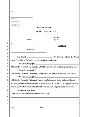 Answer to Complaint Form
