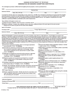 Kansas Sales Tax Exemption Certificate