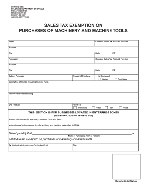 Colorado Sales Tax Exemption Form