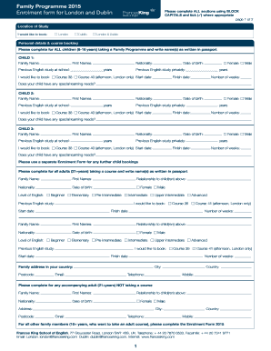 Family Programme 2015 Enrolment Form