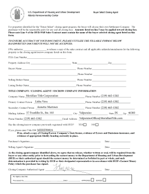 HUD Buyer Select Closing Agent Form