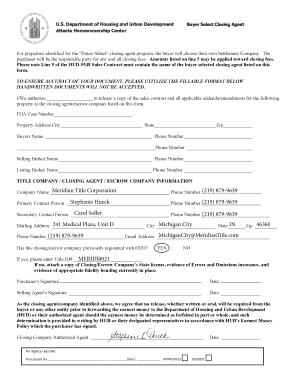 HUD Buyer Select Closing Agent Form