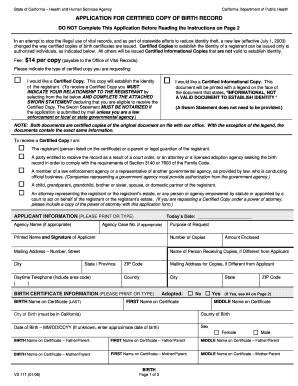 California Certified Copy of Birth Record Application
