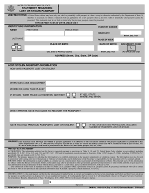 Lost or Stolen Passport Statement