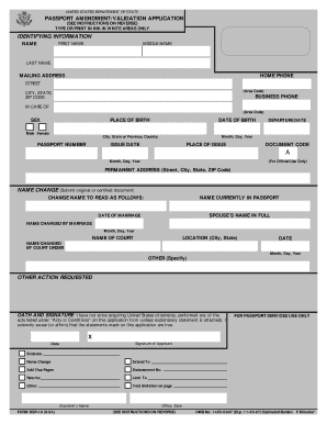 US Passport Amendment/Validation Application