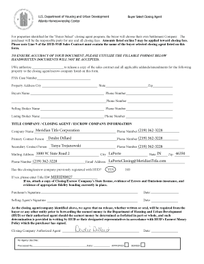 HUD Buyer Select Closing Agent Form