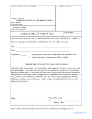California Notice of Time and Place of Trial
