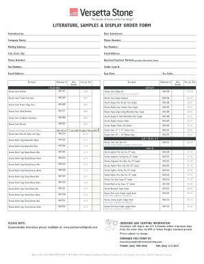 Versetta Stone Literature and Samples Order Form