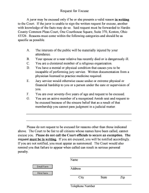 Juror Excuse Request Form