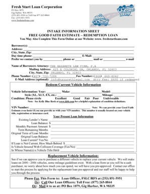 Free Good Faith Estimate Redemption Loan Form