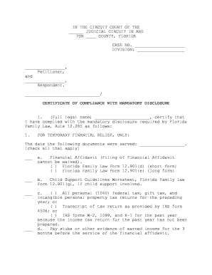 Florida Certificate of Compliance with Mandatory Disclosure