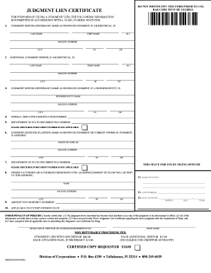Florida Judgment Lien Certificate