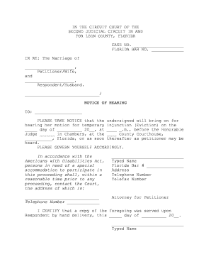Florida Notice of Hearing for Temporary Injunction