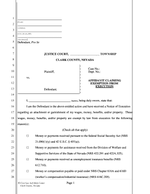 Affidavit Claiming Exemption from Execution