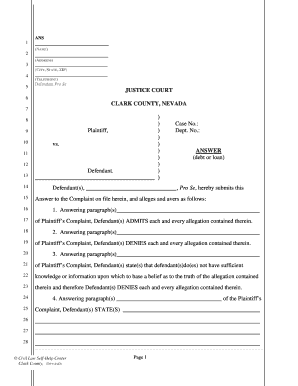 Nevada Justice Court Answer Form