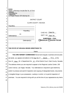 Civil Subpoena Form