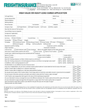 High Value Cargo Insurance Application