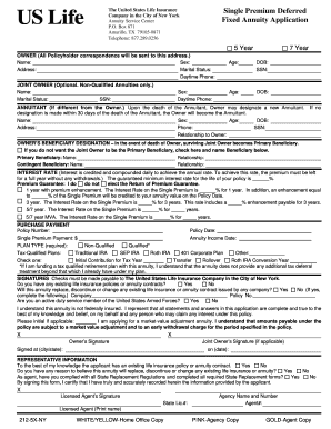 US Life Fixed Annuity Application