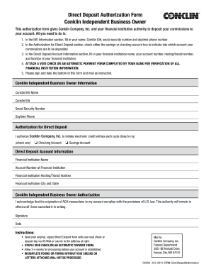 Conklin Direct Deposit Authorization Form