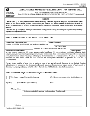 AIRMAN NOTICE AND RIGHT TO RECEIVE COPY – FAA RECORDS (PRIA)