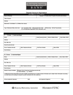 Business Deposit Account Application