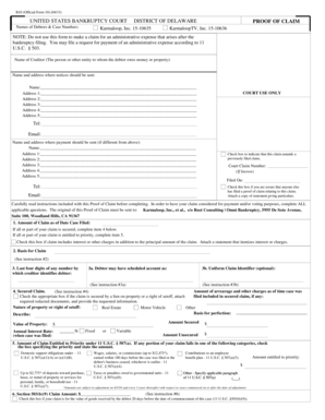 US Bankruptcy Court Proof of Claim Form