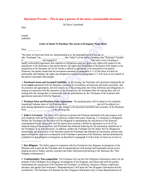 Letter of Intent to Purchase Business Assets