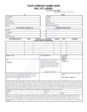 Bill of Lading Form